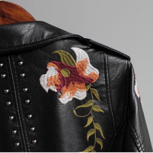 Vigoss Embroidered Floral Leather Jacket, Small, Black/Multi NWOT - Picture 5 of 11